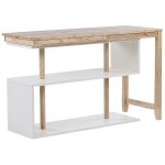 Beliani - bureau biblioth�que en forme de l aux angles plateau en bois d'h�v�a clair et blanc chandler ...