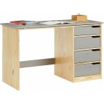 Bureau enfant emma, en pin massif, 4 tiroirs et plateau inclinable, naturel et lasur gris