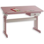 Bureau enfant flexi, en pin massif, rglable en hauteur et plateau inclinable, lasur blanc et rose