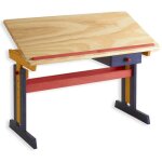 Bureau enfant flexi, en pin massif, rglable en hauteur et plateau inclinable, lasur multicolore