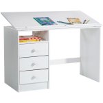 Bureau enfant kevin, en pin massif, 3 tiroirs et plateau inclinable, lasur blanc