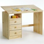 Bureau enfant kevin, en pin massif, 3 tiroirs et plateau inclinable, vernis naturel