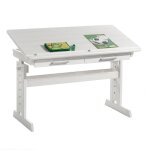 Bureau enfant olivia, en pin massif, rglable en hauteur et plateau inclinable, lasur blanc