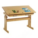 Bureau enfant olivia, en pin massif, rglable en hauteur et plateau inclinable, lasur couleur htre