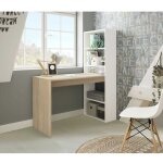 Miroytengo - bureau duplo avec �tag�res r�versibles en m�lamine artik blanc, artik blanc / ch�ne ou artik ...