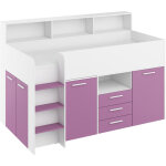 Bim furniture - bureau lit superpos� biblioth�que pour enfants neo l cm206x120x138h lavender blanc