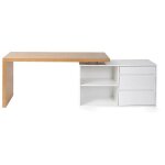 Bureau modulable design blanc brillant et bois clair fr�ne l160 - 235 cm new max