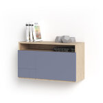 Bureau mural, modle oporto, en mlamine avec porte rabattable. chne clair et bleu
