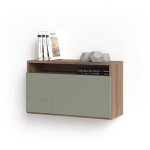 Bureau mural, mod�le oporto, en m�lamine avec porte rabattable. noyer et vert