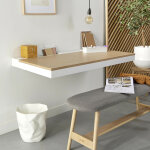 Mob - in - bureau mural ch�ne et blanc 120cm - avec passe c�bles