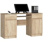 Akord - bureau d'ordinateur a5 chne sonoma 135 cm 2 portes 2 tiroirs faade chne sonoma 5 tagres ...