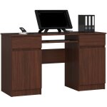 Akord - bureau d'ordinateur a5 weng 135 cm 2 portes 2 tiroirs faade weng 5 tagres 135x50x77 cm