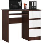 Bureau d'ordinateur akord droit a6 weng 90 cm 3 tiroirs faade blanche 1 tagre 90x50x77 cm