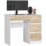 Akord - bureau d'ordinateur droit a7 blanc 90 cm 4 tiroirs fa�ade ch�ne sonoma 90x50x77 cm