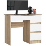 Bureau d'ordinateur akord droit a7 chne sonoma 90 cm 4 tiroirs faade blanche 90x50x77 cm