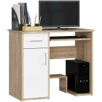 Bureau d'ordinateur akord jay chne sonoma 90 cm 1 porte 1 tiroir faade blanche 3 tagres 90x50x74 ...