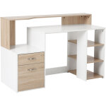Bureau d'ordinateur avec tiroirs, �tag�res et support imprimante, grand poste de travail, 137x55x92cm, ...