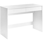 Bureau scandinave en panneaux de particules 110 x 50 cm pieds larges 2 �tag�res blanc rondane