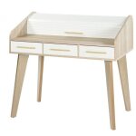 Bureau secretaire 3 tiroirs ch�ne clair et blanc happy 104cm