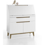 Pegane - bureau de scretaire en laqu blanc mat avec pitement en chne - l97 x h113 x p40 cm