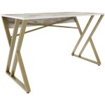 Bureau trteau bois blanc effet marbre et pieds mtal dor pilaz 120cm