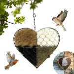C?ur nid oiseau fibre faite main, nichoirs en fibre faits � la main d'hiver, support de c?ur en m�tal ...