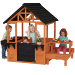 Cabane enfant ext�rieur - aiyaplay - table, bancs, �vier, porte, fen�tre et supports de fleurs - bois ...