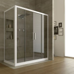 Cabine douche angulaire verre et pvc blanc h 200 mod. star 2 portes de douche + paroi latrale 90x120 ...