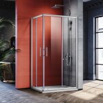 Cabine de douche entrée d'angle porte coulissante verre trempé 6mm installation réversible profils an ... Cabine de douche entrée d'angle porte coulissante verre trempé 6mm installation réversible profils an ...