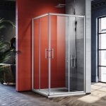 Cabine de douche entrée d'angle porte coulissante verre trempé 6mm installation réversible profils an ... Cabine de douche entrée d'angle porte coulissante verre trempé 6mm installation réversible profils an ...