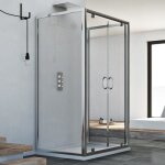 Idralite - cabine de douche en forme u saloon verre transparent h 185 mod. sintesi trio 2 portillons ...
