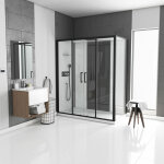 Aurlane - cabine de douche rectangle 170x90x207. 5cm blanche avec profile noir mat receveur plat - infinity ... Aurlane - cabine de douche rectangle 170x90x207. 5cm blanche avec profile noir mat receveur plat - infinity ...