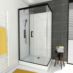 Aurlane ? cabine de douche rectangle 80x110x230cm ? verre tremp� 5mm ? aluminium noir ? fermeture magn�tique ...