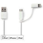 Nedis - cable 2 en 1 usb 20 usb a male apple lightning 8 broches usb micro b male 480 mbps 100 m nickele ...