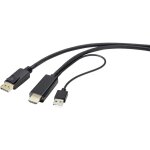 C�ble adaptateur renkforce displayport / hdmi fiche m�le displayport, fiche m�le hdmi - a 2. 00 m noir ...