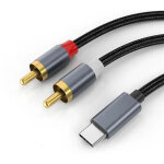 C�ble audio st�r�o usb - c vers 2x rca pour t�l�phone portable, tablette, lecteur mp3 - - gris - 120 ...