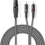 Cable audio symetrique xlr 3 broches femelle 2x rca male nickele 150 m rond pvc gris fonce gaine en carton ...
