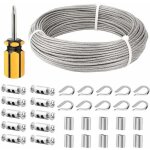 Cable inox 3mm, 50m / 3mm corde en acier inoxydable, cable en acier rev�tu avec serre - c�bles, m3 manchons, ...