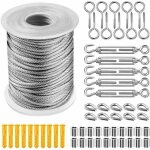 Cable inox kit, cable acier gain 2mm + piton  visser + tendeur cable inox serre + vis, cable acier ...