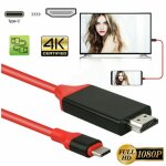 C�ble usb - c vers hdmi, adaptateur hdmi pour t�l�vision hd, cordon rouge type - c hdmi