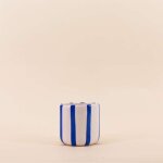 Cache pot en c�ramique ray� bleu / blanc 9cm