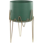Cache - pot de fleurs sur pieds en acier vert et dor� pour plantes et fleurs d�coration salon glamour ...