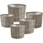 Cache pot rond en osier gris (lot de 5) Cache pot rond en osier gris (lot de 5)