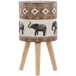 Cache - pot support plantes avec 3 pieds en bois 25 cm de diam�tre motif �l�phants peint � la main id�al ...
