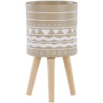 Cache - pot support plantes beige avec 3 pieds en bois 25 cm de diamètre motif ethnique peint à la main ... Cache - pot support plantes beige avec 3 pieds en bois 25 cm de diamètre motif ethnique peint à la main ...