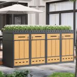 Cache - poubelles 4 places en acier avec toit jardini�re, armoire pour poubelles 120 - 240 l, abri poubelle ...