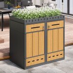 Cache - poubelles double en acier avec toit jardini�re, armoire pour poubelles 120 - 240 l, abri poubelle ...