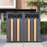 Cache - poubelle ext�rieur - abri 132x80x118, 5 cm avec couvercle � charni�res, a�rations en losange, ...