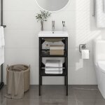 Cadre de lavabo de salle de bain vasque  encastrer noir fer vidaxl
