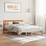 Cadre de lit 120x190 cm en pin massif couleur cire marron avec sommier et t�te de lit